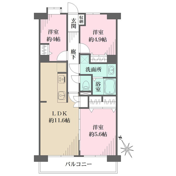 陽當り良好な南西向き住戸。全居室に収納が備っているので、すっきり片付き広々とした空間で暮らせます。