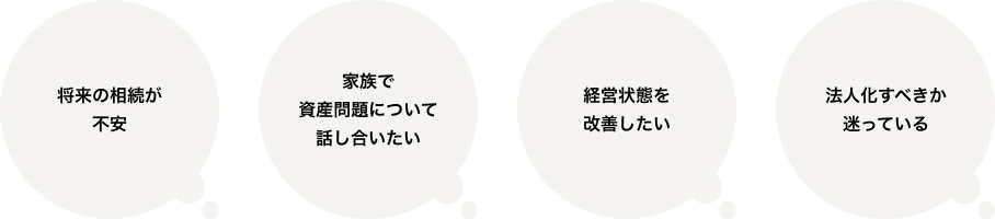 將來(lái)の相続が不安　家族で資産問(wèn)題について話し合いたい　経営狀態(tài)を改善したい　法人化すべきか迷っている